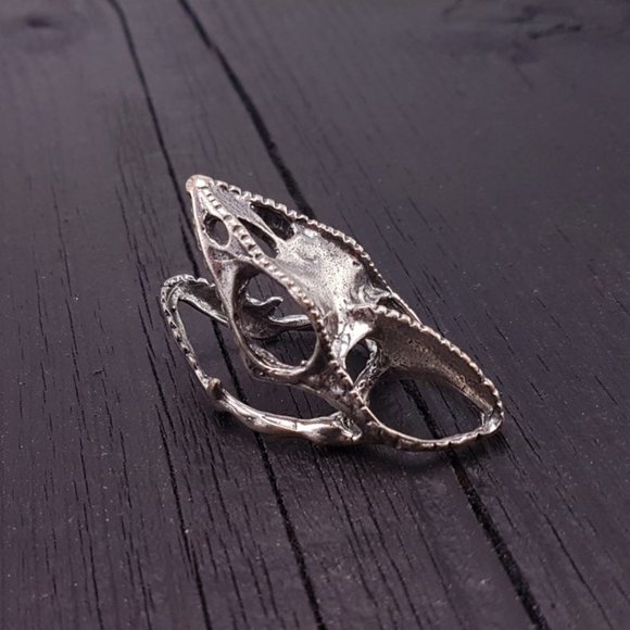 Sterling Silver Hand-cast Chameleon Lizard Skull Finger Ring - Picture 4 of 5